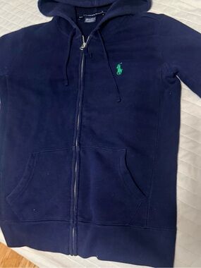 Polo by Ralph Lauren Navy Full-Zip Hoodie with Green Pony size S